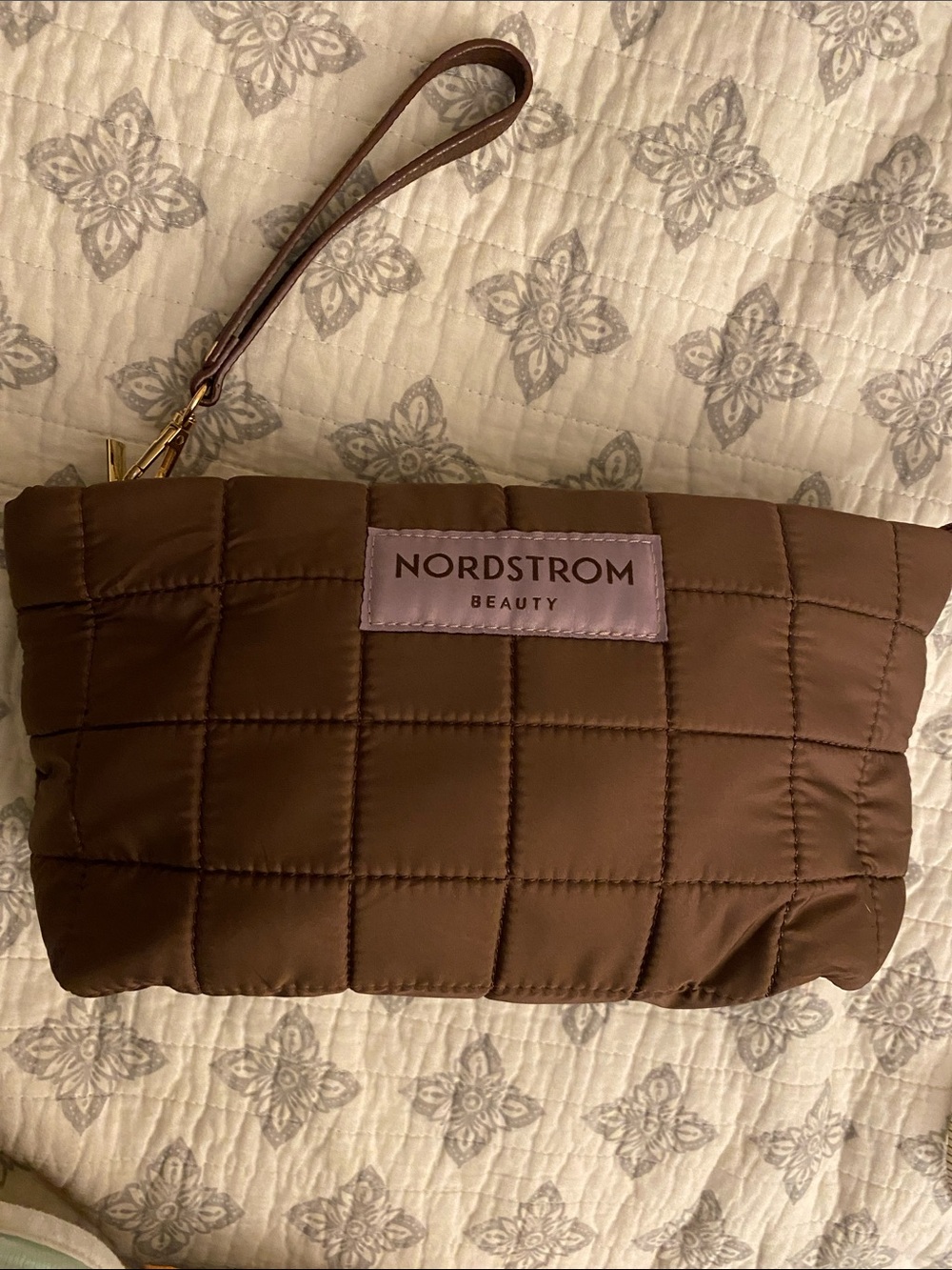 Nordstrom Beauty Quilted Cosmetic Wristlet in Brown
